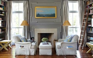 live breathe decor blue grey library